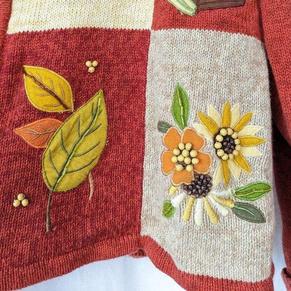 Vintage Autumn Embroidered Fall Harvest Orange Sweater Size Medium - Picture 12 of 14